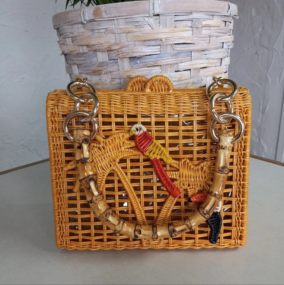 Serpui Brand, Paola Bird Palm Tree Wicker Top-Handle Bag MSRP $560 FREE SHIPPING